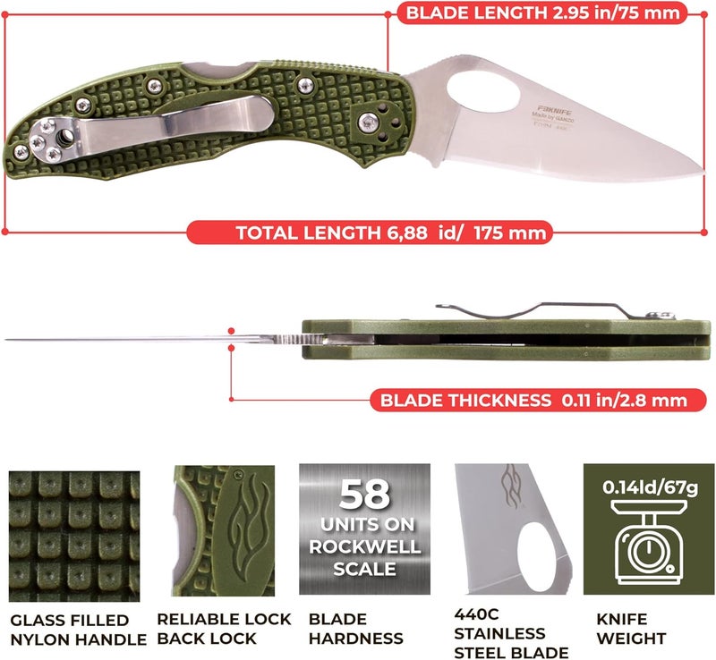 Firebird GANZO F759MS-GR Pocket Folding Knife 440C Stainless Steel Serrated Blade Anti-Slip Handle with Clip Fishing Camping Outdoor EDC Utility Pocket Knife (Green) - Image 3